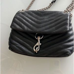 Rebecca Minkoff black leather silver chain link flap purse  with hardware used